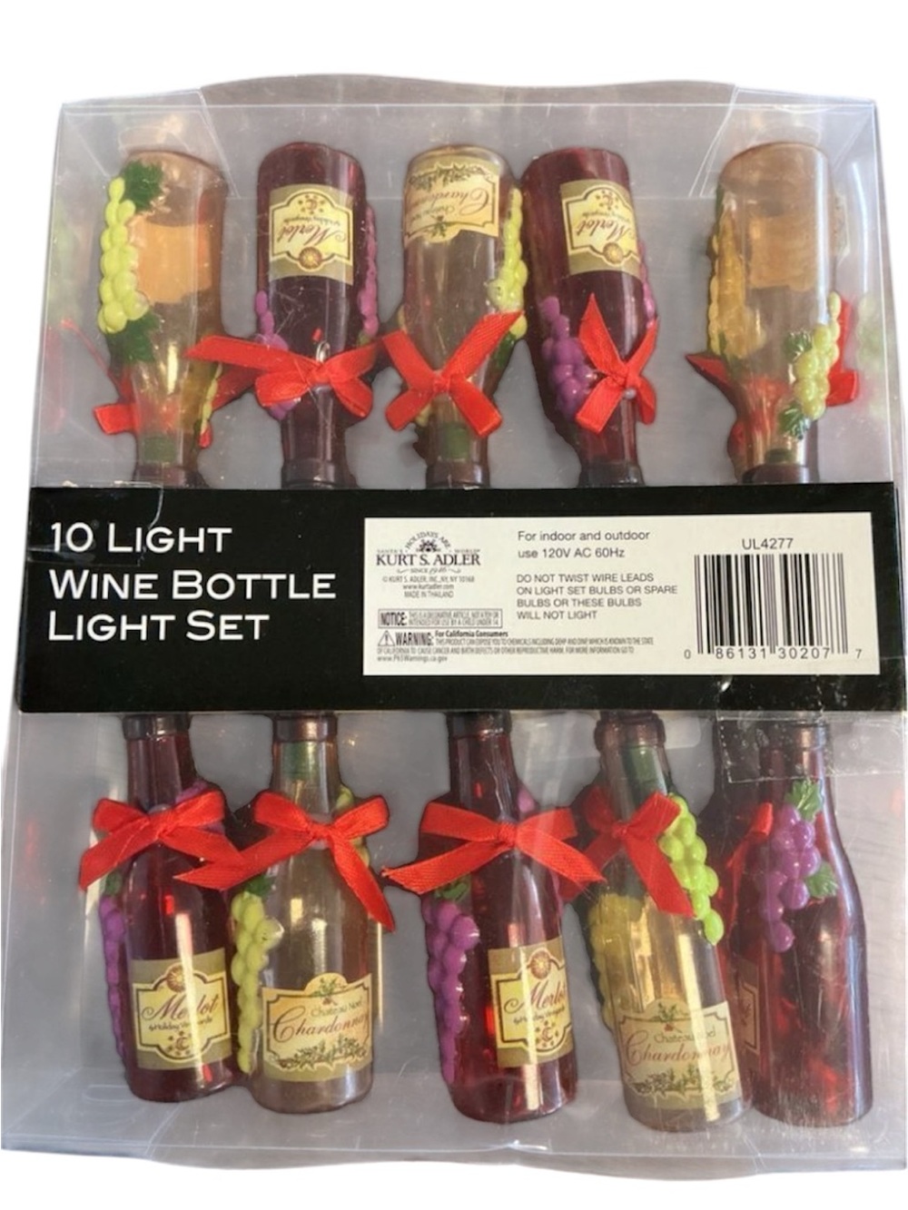 NIB Kurt S. Adler wine bottle string Lights 10 Wine bottles, Xmas Tree Bar Patio